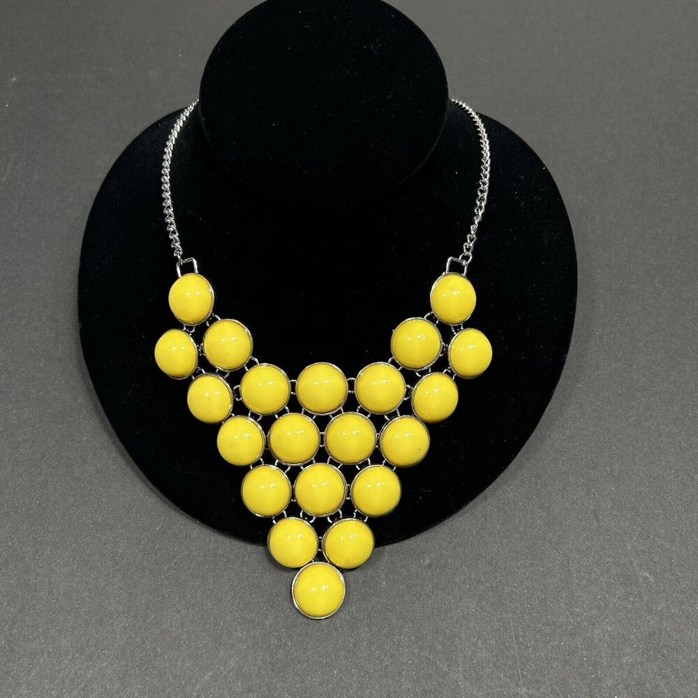 NWT JCPenney Silver Tone Yellow Bubble Dangle V Shape Statement Necklace 20”